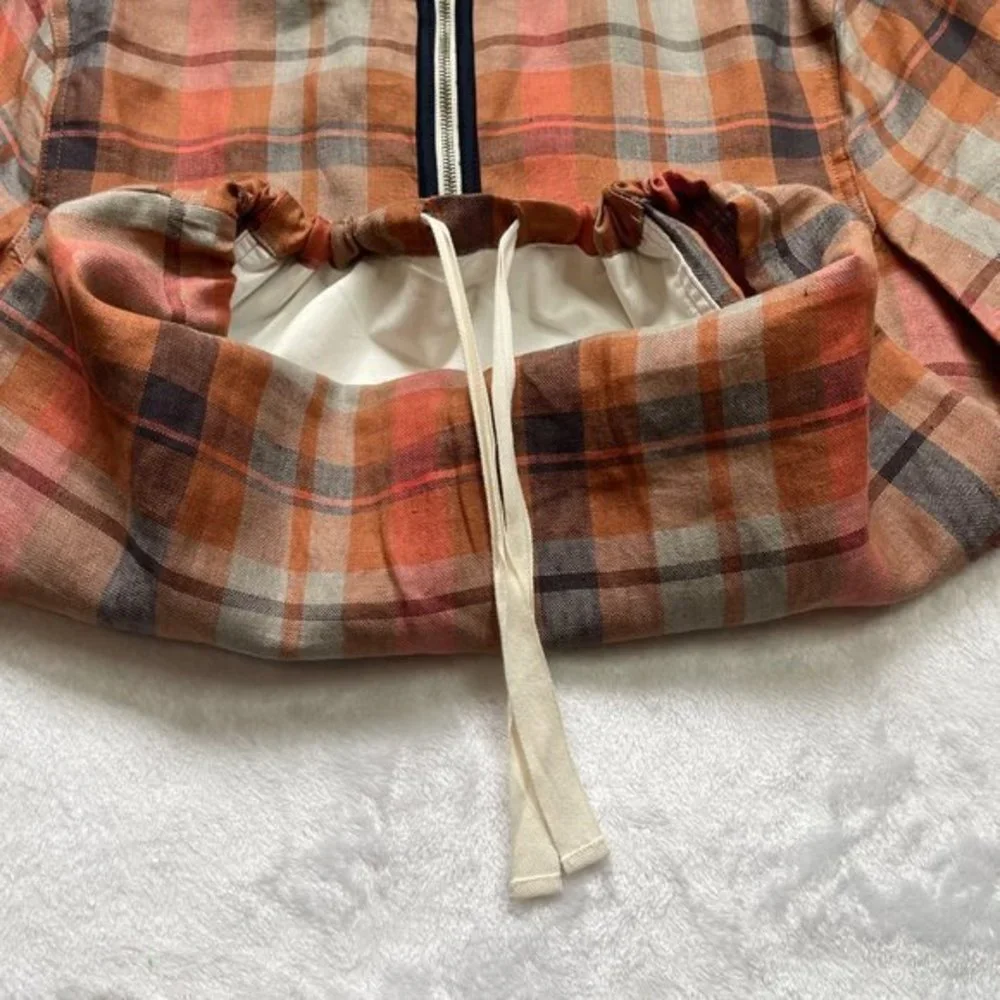 Bonobos Men's  Plaid Rust‎ Color Long Sleeve 100% Linen Anorak Size Small NEW